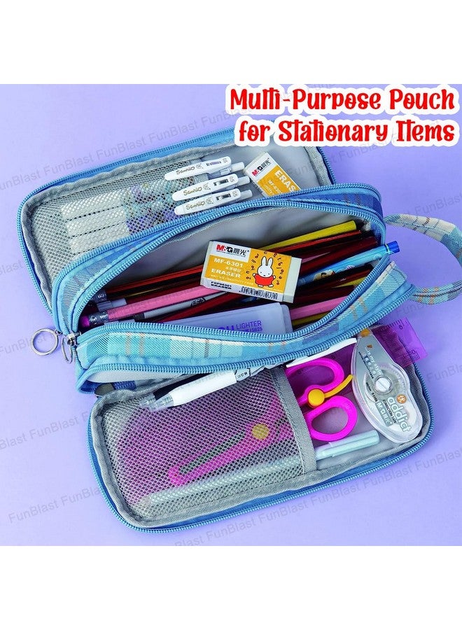 فنبلاست حقيبة أقلام فن بلاست كبيرة السعة - حقيبة متعددة الأغراض للأدوات المكتبية - حقائب أقلام للأطفال، حقيبة مستحضرات تجميل، حقيبة سفر، حقيبة أقلام وأقلام رصاص للمدرسة والجامعة (أزرق) - Image 3
