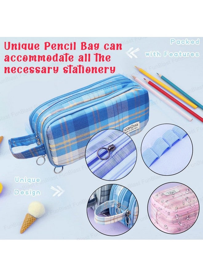 فنبلاست حقيبة أقلام فن بلاست كبيرة السعة - حقيبة متعددة الأغراض للأدوات المكتبية - حقائب أقلام للأطفال، حقيبة مستحضرات تجميل، حقيبة سفر، حقيبة أقلام وأقلام رصاص للمدرسة والجامعة (أزرق) - Image 4