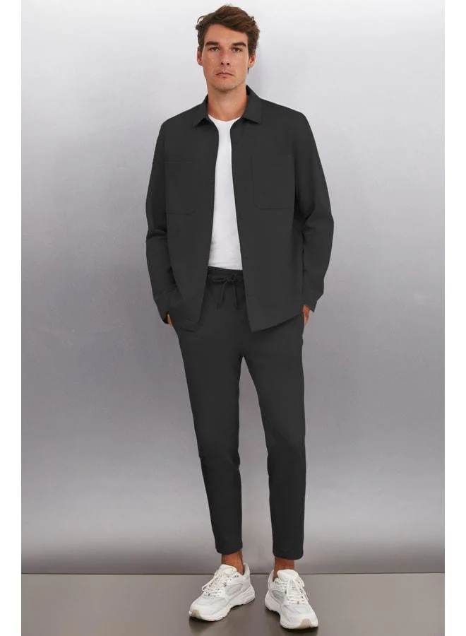 GRIMELANGE JESHUA Men's Knit Fabric Regular Fit Black Pants