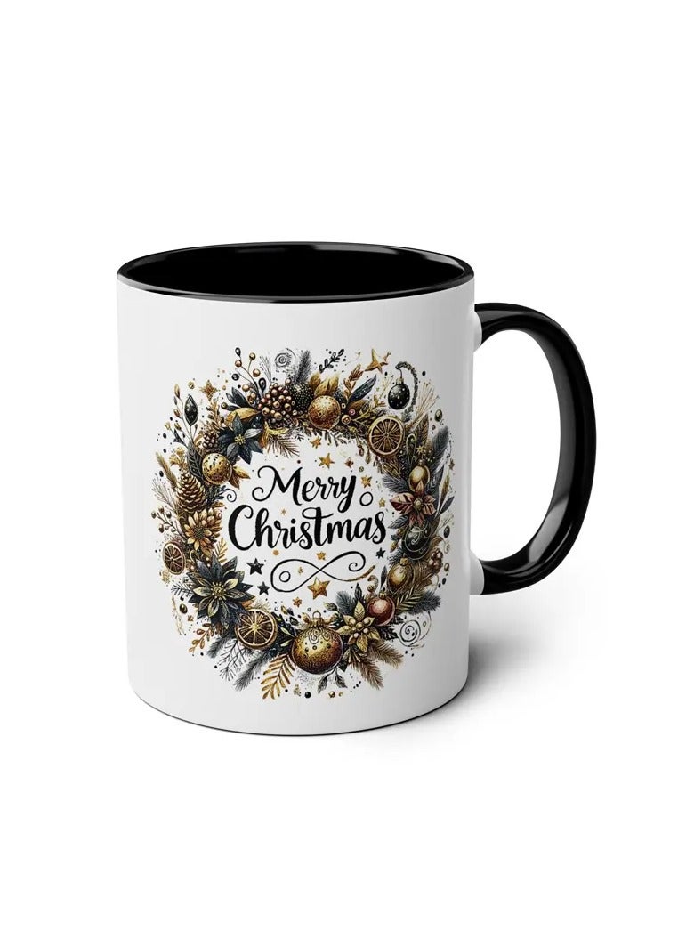 RYN 1pc 11OZ Ceramic Merry Christmas Coffee Mug - Double-Sided Printed Holiday Cup, Festive Gift for Men & Women, Ideal for Office, Dorm, School - Seasonal Tea & Coffee Mug black - Image 1