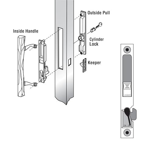 Prime-Line C 1032 Keyed Sliding Glass Door Handle Set – Replace Old or Damaged Door Handles Quickly –Wood and Black Painted Diecast, Hook Style, Flush Mount, Fits 6-5/8 in. Hole Spacing (1 Set) - Image 5