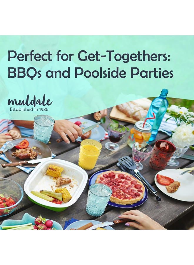 Muldale Vintage Plastic Drinking Glasses Set of 6 - Colored Embossed Acrylic Party Highball Tumblers 13.5oz - Stackable Boho Poolside Drinkware - BPA Free - Image 5