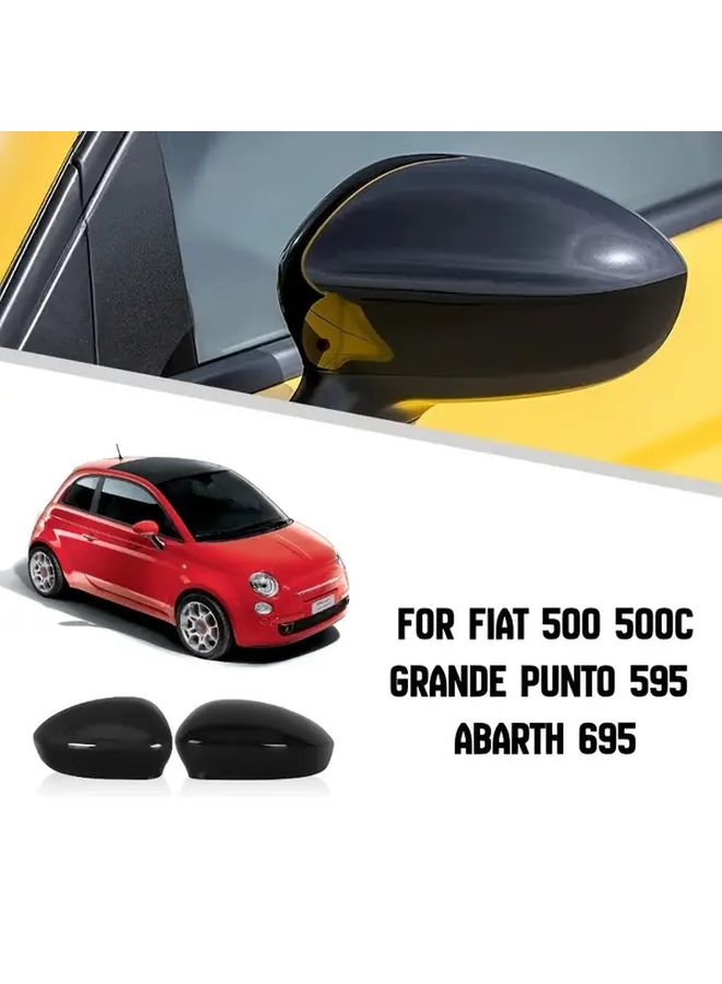 Bright White Pair Chrome Oval Car Rearview Mirror Covers for Fiat 500 2007 2024 - Image 1