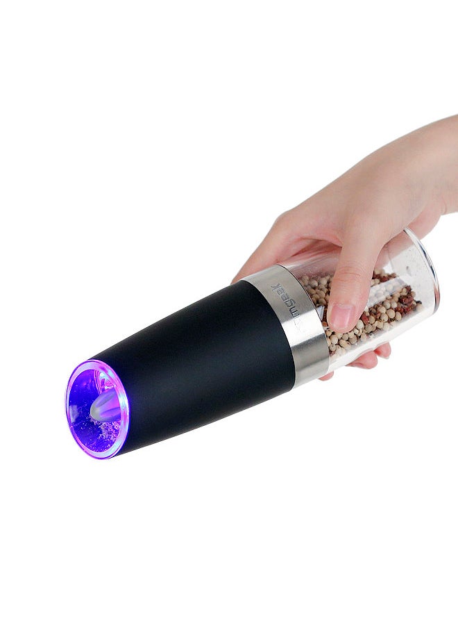 homgeek Portable Automatic Electric Gravity Pepper Grinder Blue LED Light Salt Mill Muller BPA Free Kitchen Seasoning Grinding Tool Black  - Image 1