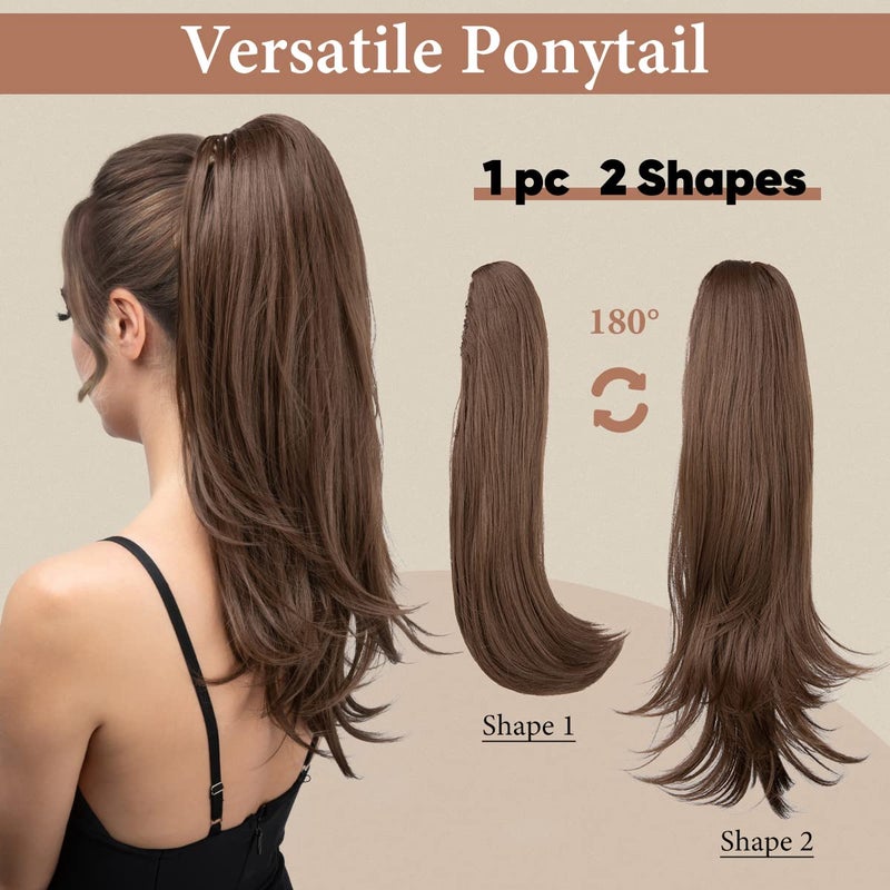 youngways Clip in Ponytail Extension Medium Brown 18 Inch Pony Tails Hair Extensions for Women Long Straight Curly Tail Ponytail Hair piece Synthetic Fake Versatile Pony - Image 2
