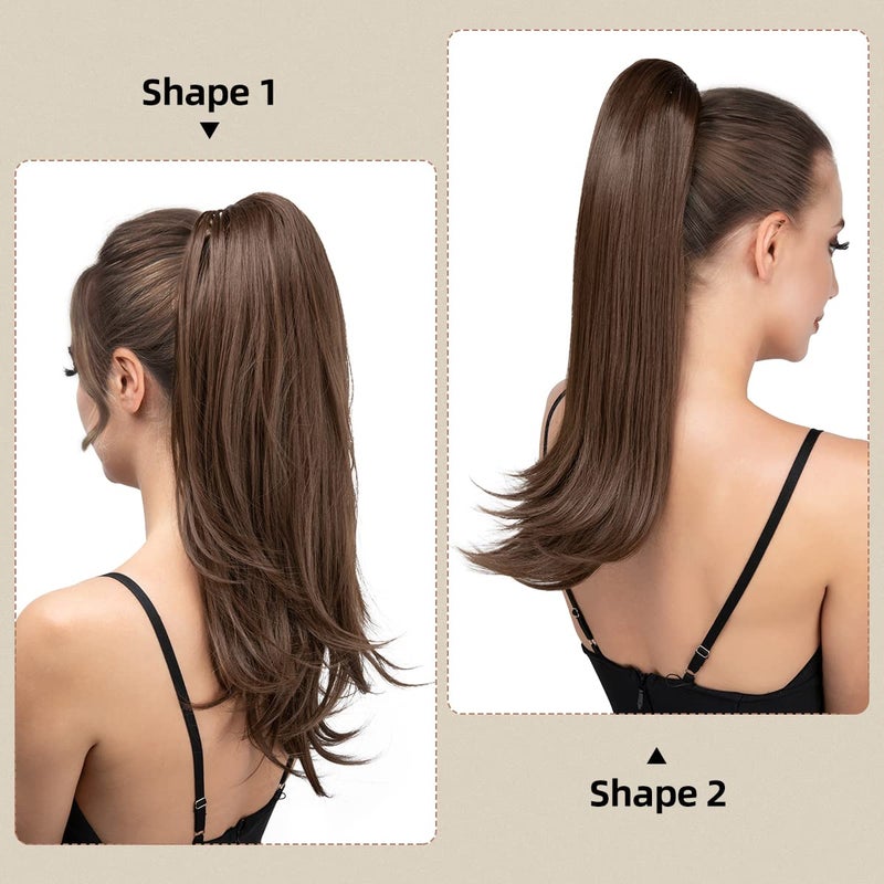 youngways Clip in Ponytail Extension Medium Brown 18 Inch Pony Tails Hair Extensions for Women Long Straight Curly Tail Ponytail Hair piece Synthetic Fake Versatile Pony - Image 4