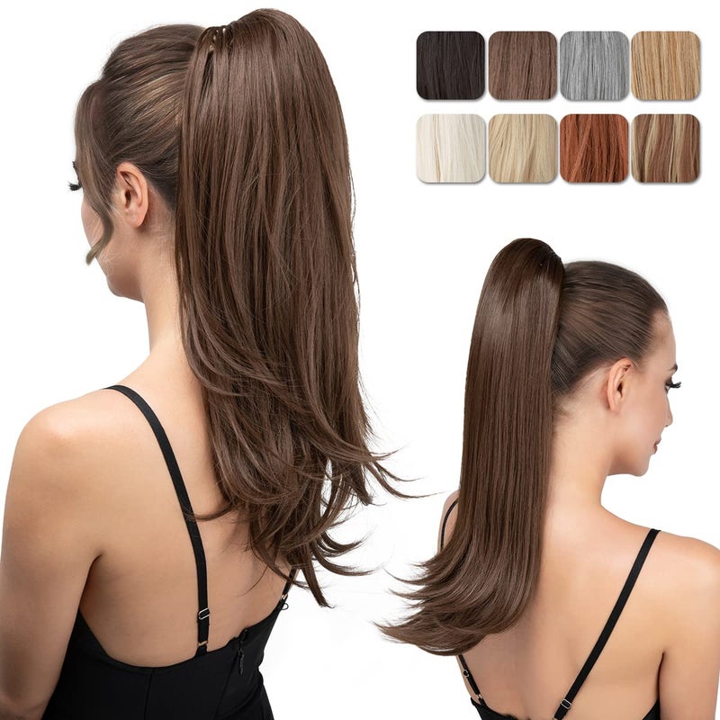 youngways Clip in Ponytail Extension Medium Brown 18 Inch Pony Tails Hair Extensions for Women Long Straight Curly Tail Ponytail Hair piece Synthetic Fake Versatile Pony - Image 1