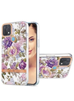 HuHa Case Cover For OPPO A15 / A15s Ring IMD Flowers TPU Phone Case Purple Peony 