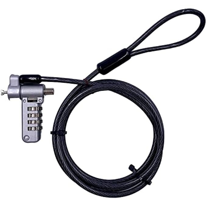 rayihni LAPTOP CABLE LOCK, 4-DIGIT COMBINATION, PORTABLE, 6.5 FEET (200CM) Ã˜4.5MM STAINLESS STEEL CABLE, NOTEBOOK/LAPTOP LOCKING CABLE FOR STANDARD SECURITY SLOT, NANO SECURITY SLOT AND WEDGE LOCK SLOT - Image 1
