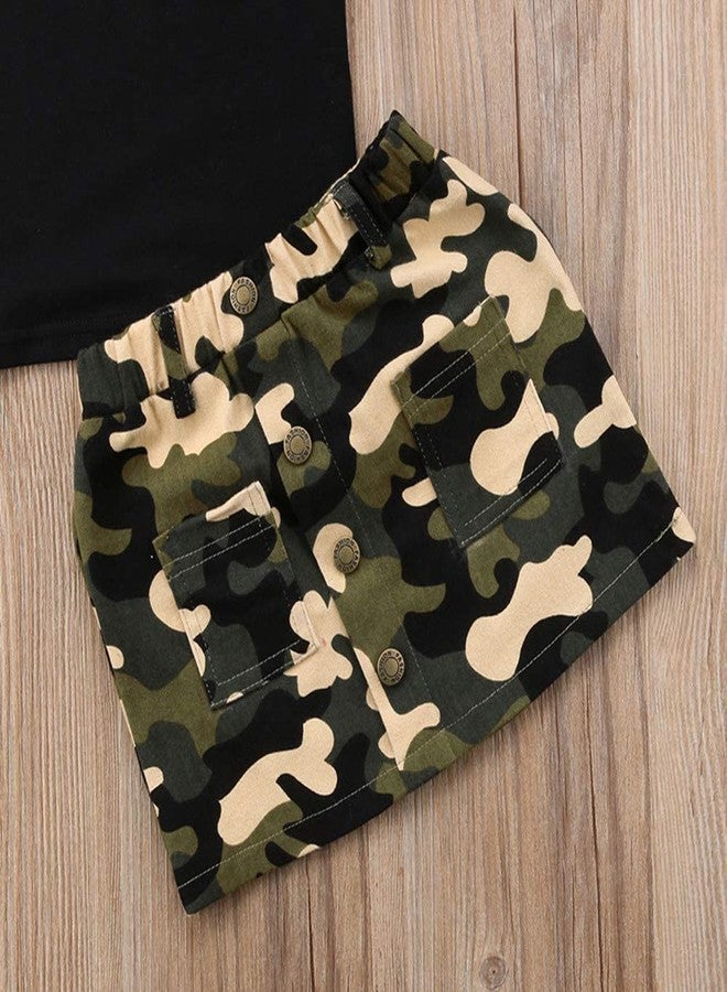 BOIZONTY Toddler Baby Girls Camouflage Outfit Black Letter Tops T-Shirt + Skirt Dress Shorts Summer Two Piece Clothes Set (Black,2-3 Years) - Image 5
