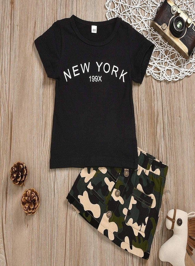 BOIZONTY Toddler Baby Girls Camouflage Outfit Black Letter Tops T-Shirt + Skirt Dress Shorts Summer Two Piece Clothes Set (Black,2-3 Years) - Image 2