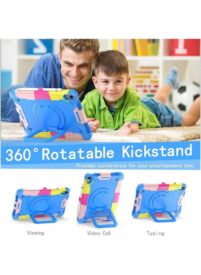 VKL Case for iPad 10th Generation 10.9 inch 2022, Heavy Duty Hybrid Shockproof 360°Swivel Kickstand Anti Scratch Durable Protective Kids Case with Pencil Holder Shoulder Strap Case (Colorful3) - Image 3