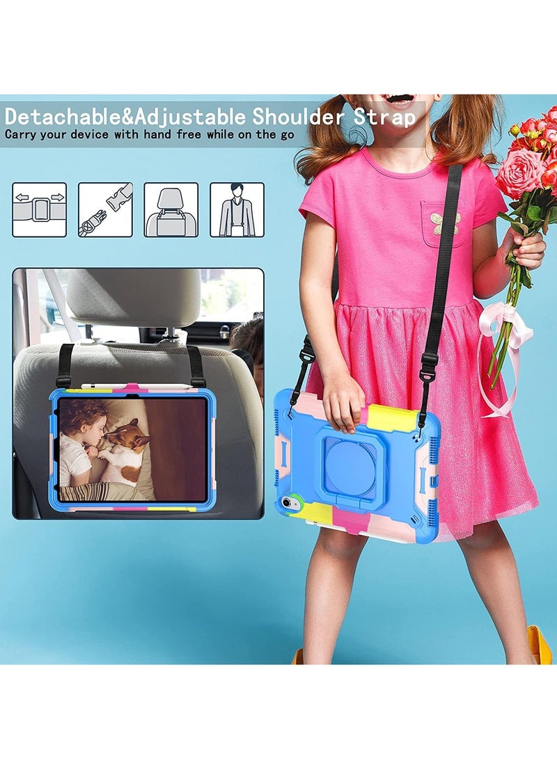 VKL Case for iPad 10th Generation 10.9 inch 2022, Heavy Duty Hybrid Shockproof 360°Swivel Kickstand Anti Scratch Durable Protective Kids Case with Pencil Holder Shoulder Strap Case (Colorful3) - Image 5