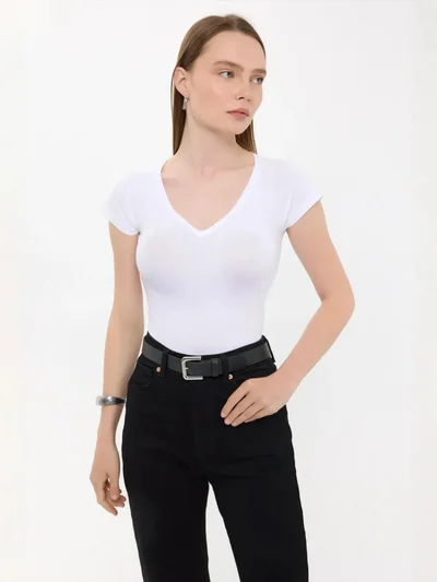 هيكاب Basic Cap-Sleeve V-Neck T-Shirt