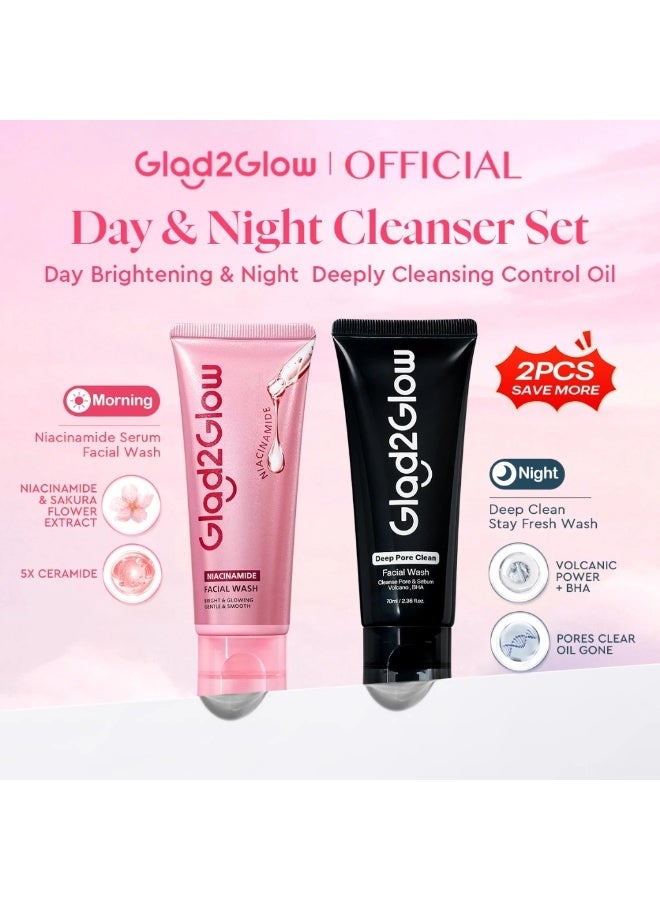 Glad2Glow Day & Night Cleanser Set Day Brightening & Night Deeply Cleansing Control Oil - Image 1