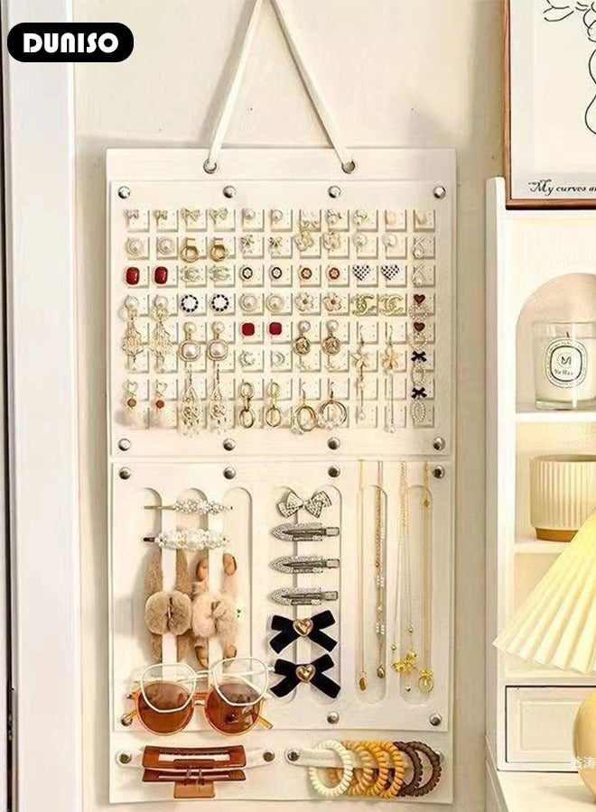DUNISO Hanging Jewelry Organizer, Multifunctional Sunglasses Storage Bag, Foldable Large Hair Accessory Organizer for Home or Outdoor Travel, Wall Mounted Display Stand for Earring, Necklace, Headband, Sunglasses, Hair Claw Clip, Bracelets  - Image 3