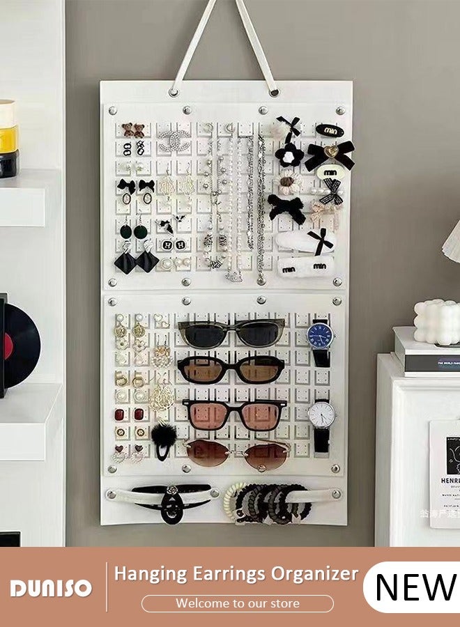 DUNISO Hanging Jewelry Organizer, Multifunctional Sunglasses Storage Bag, Foldable Large Hair Accessory Organizer for Home or Outdoor Travel, Wall Mounted Display Stand for Earring, Necklace, Headband, Sunglasses, Hair Claw Clip, Bracelets  - Image 1