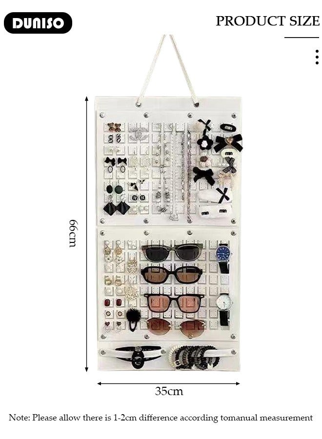 DUNISO Hanging Jewelry Organizer, Multifunctional Sunglasses Storage Bag, Foldable Large Hair Accessory Organizer for Home or Outdoor Travel, Wall Mounted Display Stand for Earring, Necklace, Headband, Sunglasses, Hair Claw Clip, Bracelets  - Image 4