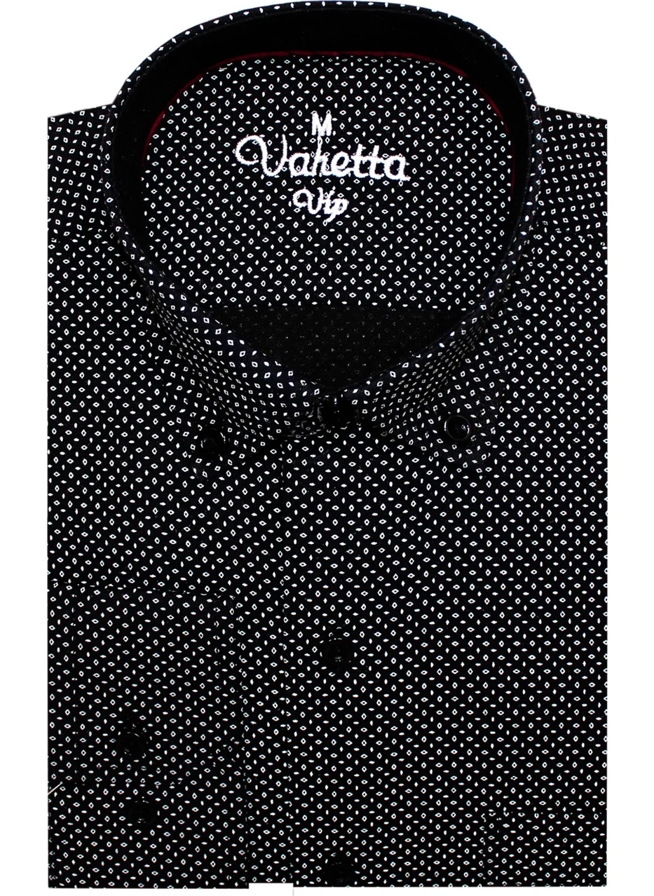 فاريتا Men's Black Classic Cut Patterned Long Sleeve Shirt