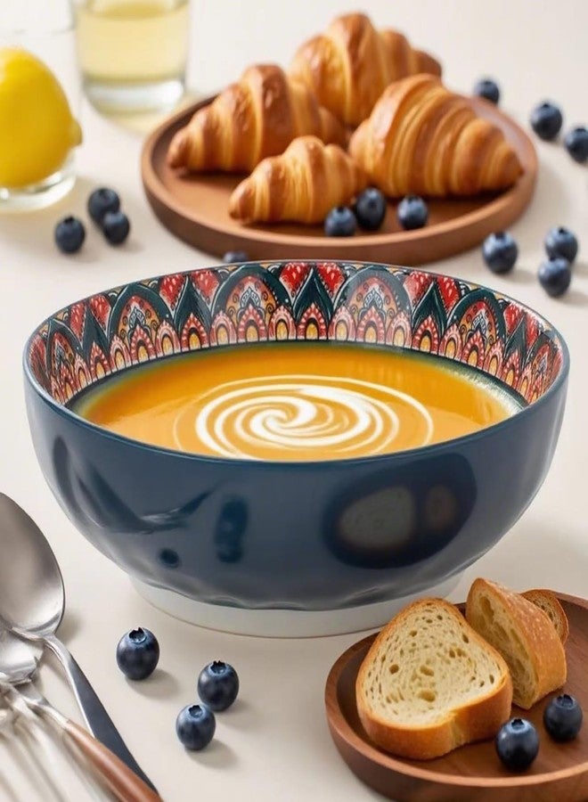 OZY Large Serving Bowls，10 inch Ceramic Salad Bowls，Ideal Housewarming Gift，Vibrant Color Soup Bowls for Party，Pasta，Fruit，Dishwasher & Microwave Safe Soup Bowls (Blue) - Image 5
