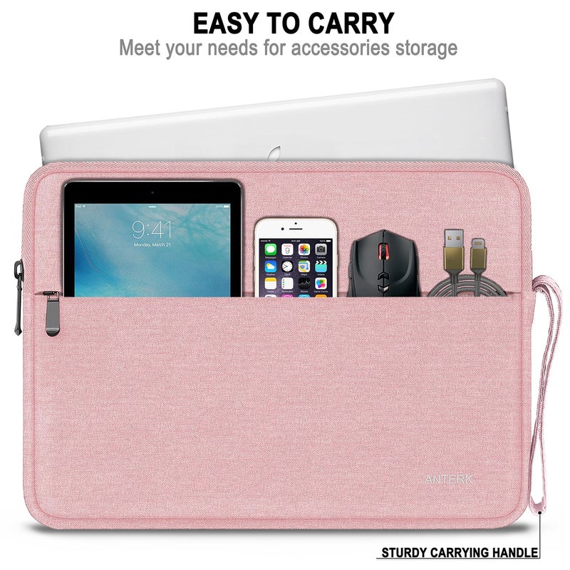 ANTERK Laptop Sleeve 14 Inch, Water Resistant Traveling Computer Cover with Handle, Shockproof Protective Carrying Laptop Bag Compatible for 14 Inch MacBook Air/Pro, HP, Dell, Lenovo, Pink - Image 5