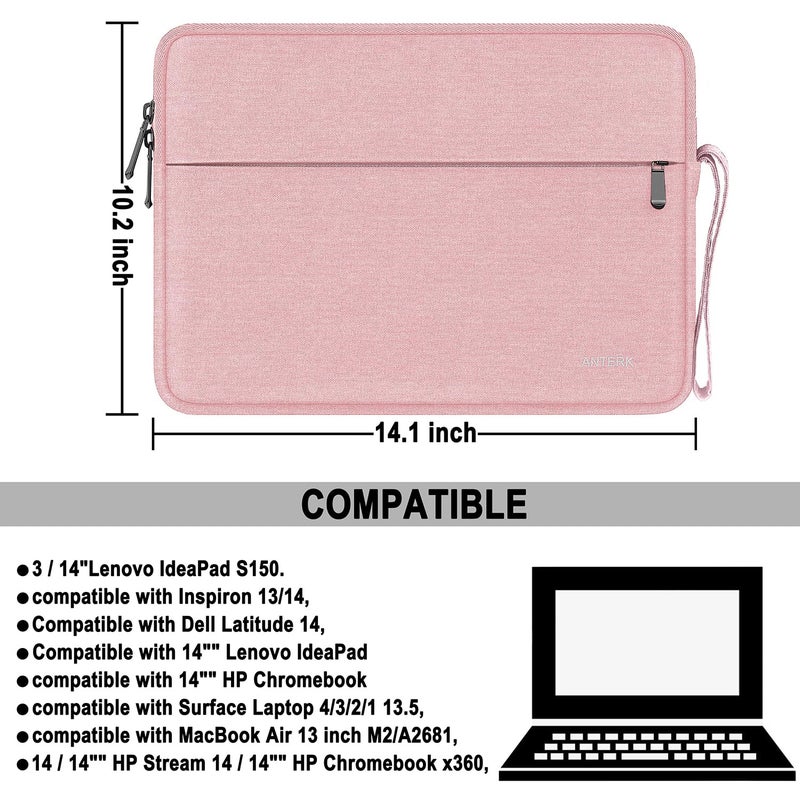 ANTERK Laptop Sleeve 14 Inch, Water Resistant Traveling Computer Cover with Handle, Shockproof Protective Carrying Laptop Bag Compatible for 14 Inch MacBook Air/Pro, HP, Dell, Lenovo, Pink - Image 4