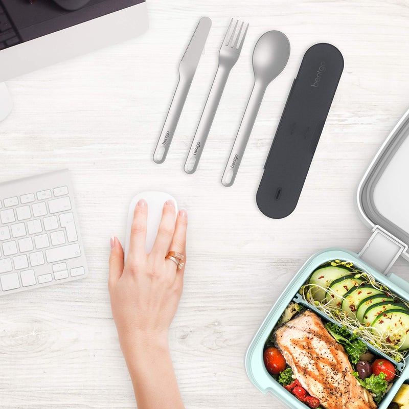 Bentgo Stainless Travel Utensil Set - Reusable 3-Piece Silverware Set with Carrying Case, High-Grade Premium Steel, BPA-Free Case, Eco-Friendly - Ideal for Travel, Camping, and Office Use (Carbon) - Image 2