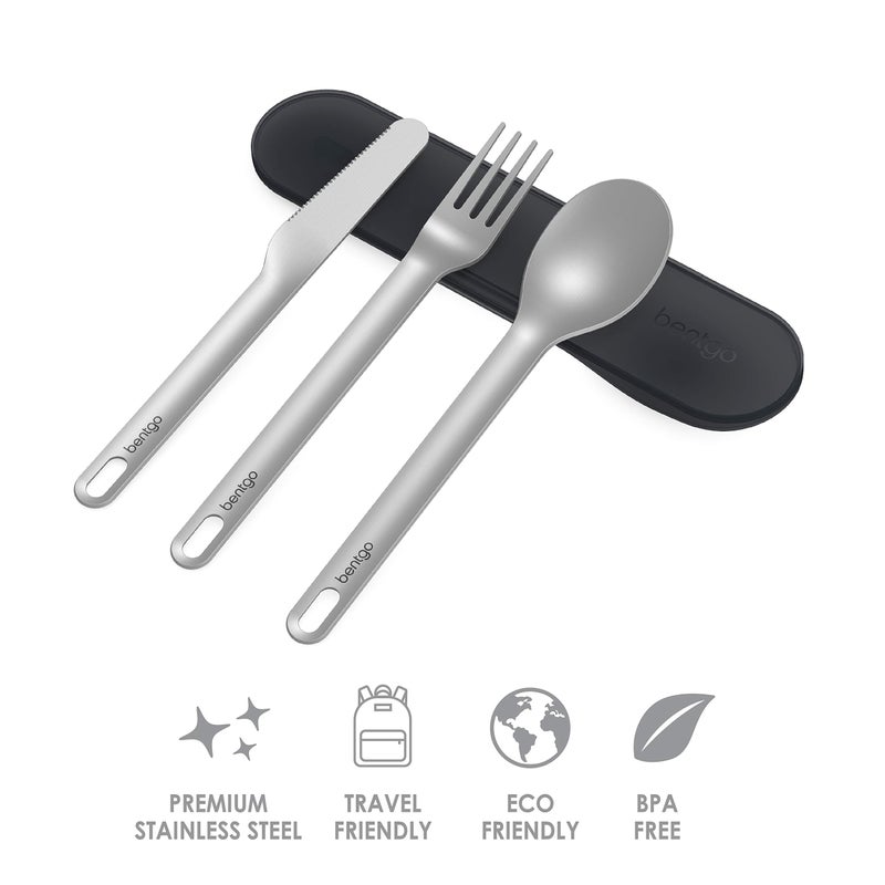Bentgo Stainless Travel Utensil Set - Reusable 3-Piece Silverware Set with Carrying Case, High-Grade Premium Steel, BPA-Free Case, Eco-Friendly - Ideal for Travel, Camping, and Office Use (Carbon) - Image 3