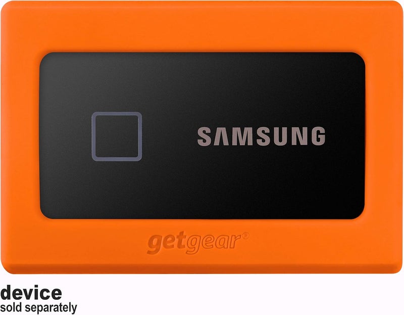 GETGEAR Silicone Bumper for Samsung T7. T7 Touch Portable SSD - 1TB, 2TB, 500GB, USB 3.2, Strong-Shock Absorbing, Slip-Resistant- Black (Orange) - Image 2