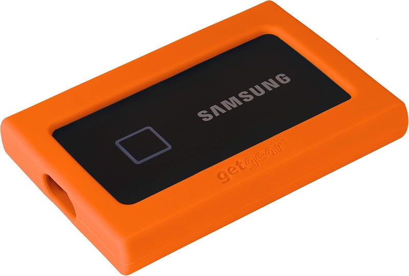 GETGEAR Silicone Bumper for Samsung T7. T7 Touch Portable SSD - 1TB, 2TB, 500GB, USB 3.2, Strong-Shock Absorbing, Slip-Resistant- Black (Orange) - Image 3