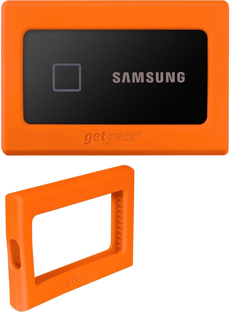 GETGEAR Silicone Bumper for Samsung T7. T7 Touch Portable SSD - 1TB, 2TB, 500GB, USB 3.2, Strong-Shock Absorbing, Slip-Resistant- Black (Orange) - Image 1