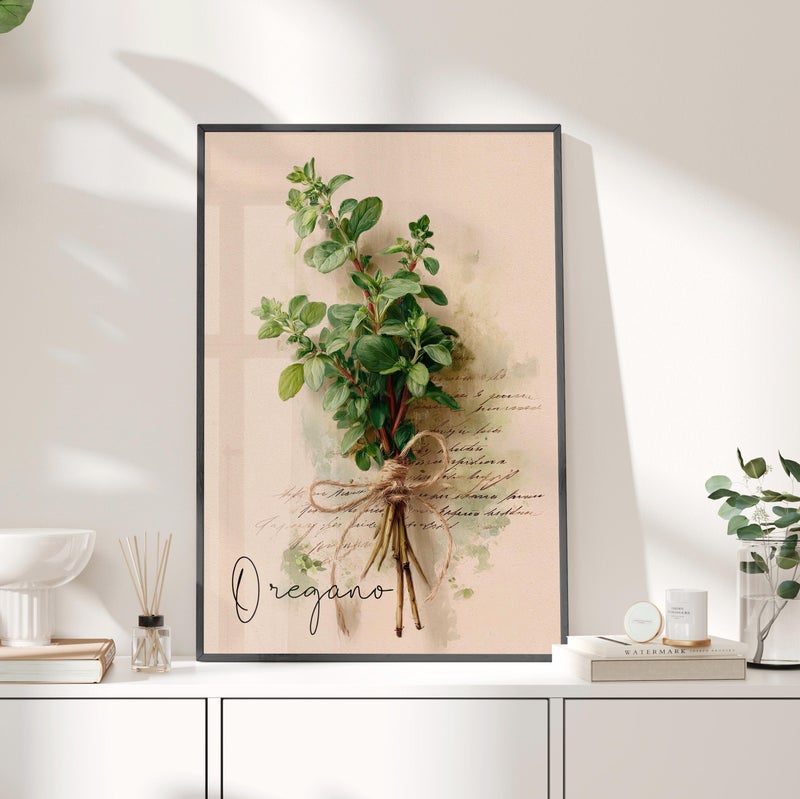 TNESSENTIAL Oregano Botanical Art Poster or Canvas Print, Typography Cottagecore Herb Wall Art for Kitchen, Farmhouse Country Decor, Plant Lover Gift - Image 3