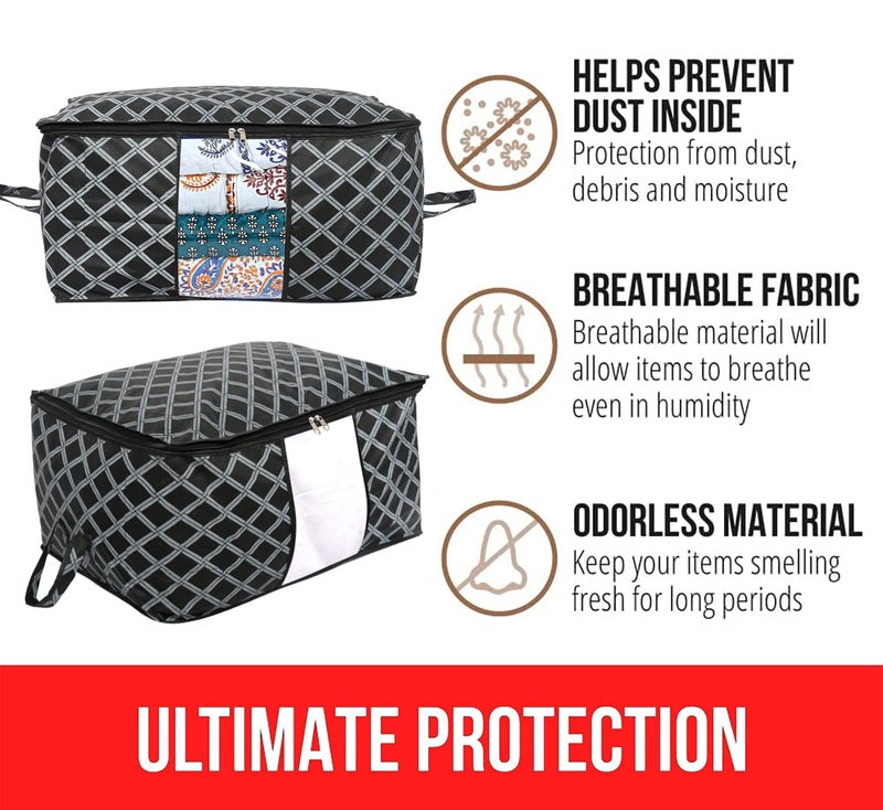 Kuber Industries NonWoven Check Print Jumbo Underbed Storage BagClothes Organizer For Clothes Quilts Blankets With Handle Black - Image 4