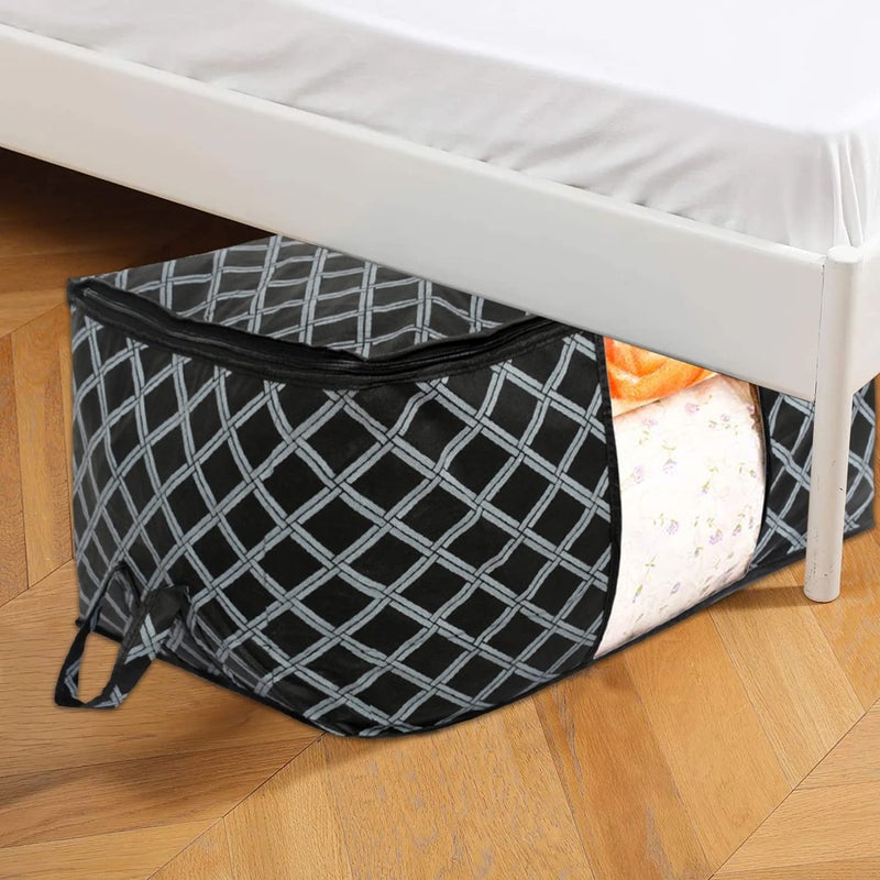 Kuber Industries NonWoven Check Print Jumbo Underbed Storage BagClothes Organizer For Clothes Quilts Blankets With Handle Black - Image 5
