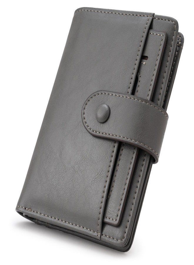 Alldaily محفظة جلدية صغيرة من Alldaily للنساء مزودة بتقنية حجب RFID، ثنائية الطي مع 10 فتحات للبطاقات وجيب بسحاب (رمادي) - Image 1