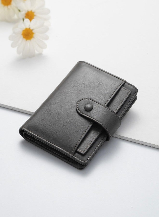 Alldaily محفظة جلدية صغيرة من Alldaily للنساء مزودة بتقنية حجب RFID، ثنائية الطي مع 10 فتحات للبطاقات وجيب بسحاب (رمادي) - Image 5
