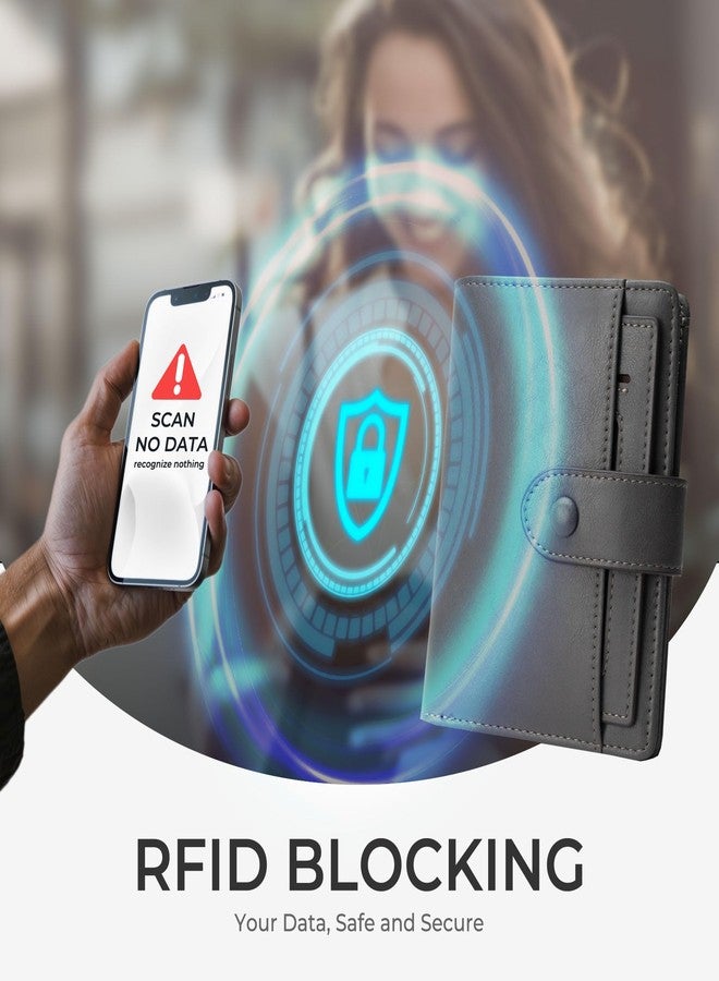 Alldaily محفظة جلدية صغيرة من Alldaily للنساء مزودة بتقنية حجب RFID، ثنائية الطي مع 10 فتحات للبطاقات وجيب بسحاب (رمادي) - Image 3