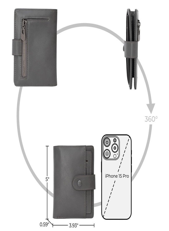 Alldaily محفظة جلدية صغيرة من Alldaily للنساء مزودة بتقنية حجب RFID، ثنائية الطي مع 10 فتحات للبطاقات وجيب بسحاب (رمادي) - Image 4