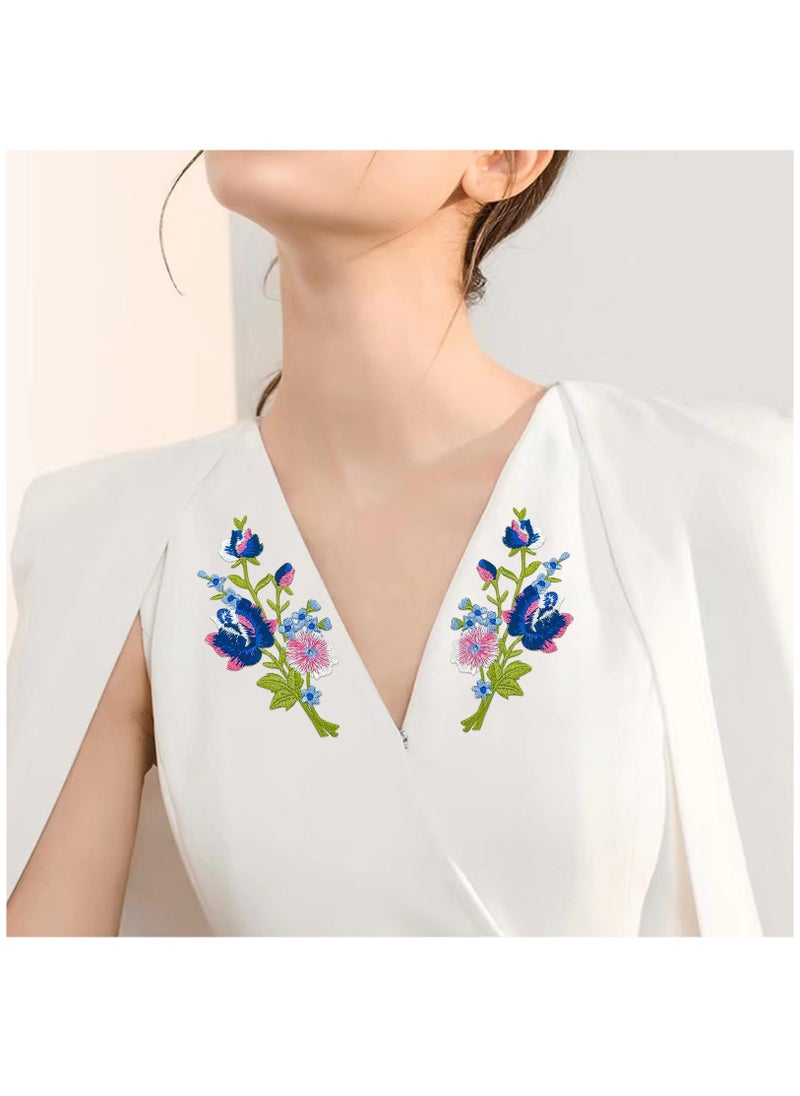 2 pairs Rose Flower Embroidered Applique Floral Leaves Iron on Patches Bouquet Boho Decorative Embroidery Applique Sewing Patches for Clothing Bags DIY Accessory Craft Decoration