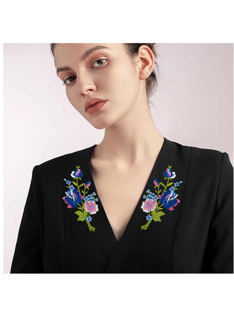 2 pairs Rose Flower Embroidered Applique Floral Leaves Iron on Patches Bouquet Boho Decorative Embroidery Applique Sewing Patches for Clothing Bags DIY Accessory Craft Decoration
