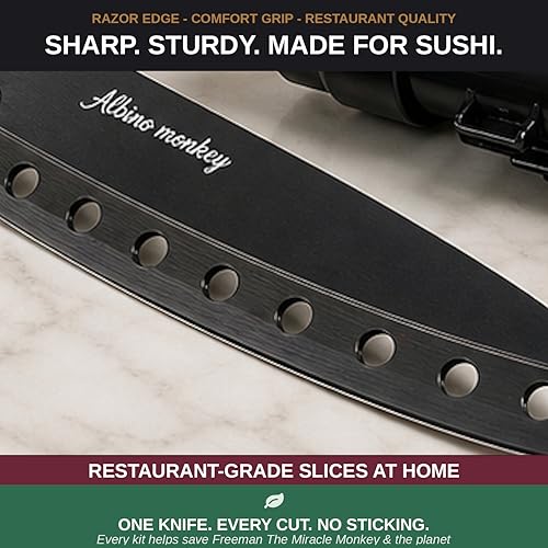 Albino monkey Sushi Making Kit with Pro Sashimi Knife – Roll 10+ Sushi Types – Sushi Bazooka, Bamboo + Dishwasher-Safe Mats, Nigiri Mold & Avocado Slicer Gift Box + Step-by-Step Video Guide - Image 3
