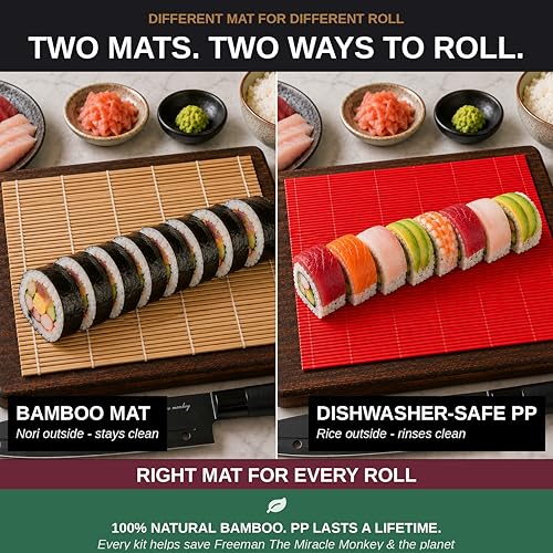 Albino monkey Sushi Making Kit with Pro Sashimi Knife – Roll 10+ Sushi Types – Sushi Bazooka, Bamboo + Dishwasher-Safe Mats, Nigiri Mold & Avocado Slicer Gift Box + Step-by-Step Video Guide - Image 2