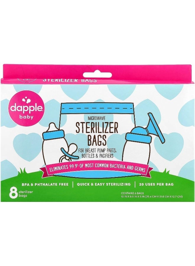 dapple أكياس تعقيم الميكروويف للأطفال من دابل، قابلة لإعادة الاستخدام لأجزاء مضخة الثدي وزجاجات الأطفال، 20 استخدام لكل كيس، رائعة للسفر والمكتب، 8 قطع (عبوة من 1) - Image 1