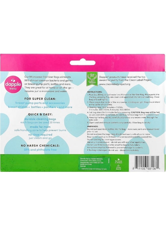 dapple أكياس تعقيم الميكروويف للأطفال من دابل، قابلة لإعادة الاستخدام لأجزاء مضخة الثدي وزجاجات الأطفال، 20 استخدام لكل كيس، رائعة للسفر والمكتب، 8 قطع (عبوة من 1) - Image 2