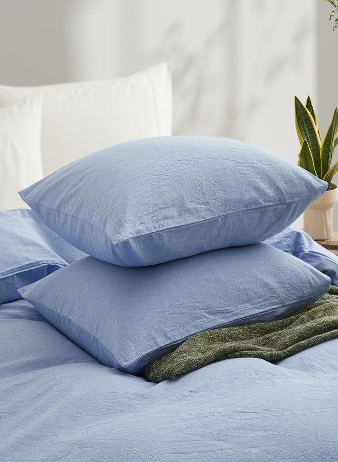 LOVQUE Light Blue Cotton Duvet Cover Twin Size, Linen Like Natural Bedding Set with Zipper Closure (No Comforter), 68x90 Inches - Image 3