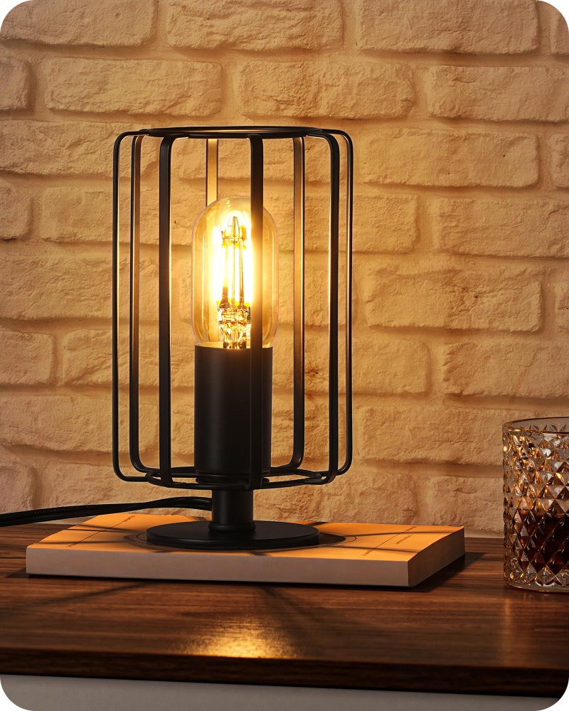 GOEBLESON Industrial Small Table Lamp, Small Bedside Lamp with Dimmable 2400K Warm Light LED Bulb, Vintage Desk Lamp, Black Nightstand Lamp for Bedroom, Study, Office, Small Space, B05TL05 - Image 1