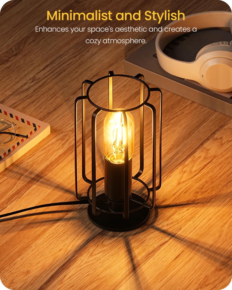 GOEBLESON Industrial Small Table Lamp, Small Bedside Lamp with Dimmable 2400K Warm Light LED Bulb, Vintage Desk Lamp, Black Nightstand Lamp for Bedroom, Study, Office, Small Space, B05TL05 - Image 2