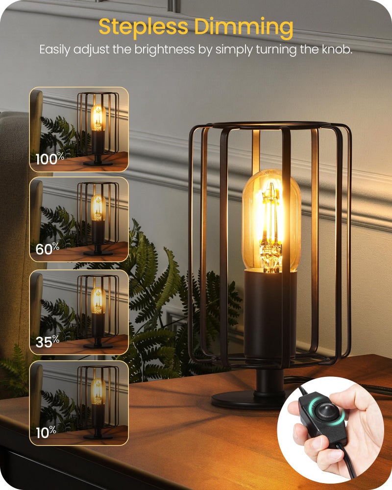 GOEBLESON Industrial Small Table Lamp, Small Bedside Lamp with Dimmable 2400K Warm Light LED Bulb, Vintage Desk Lamp, Black Nightstand Lamp for Bedroom, Study, Office, Small Space, B05TL05 - Image 4