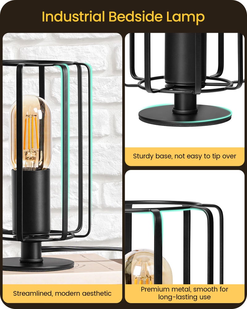 GOEBLESON Industrial Small Table Lamp, Small Bedside Lamp with Dimmable 2400K Warm Light LED Bulb, Vintage Desk Lamp, Black Nightstand Lamp for Bedroom, Study, Office, Small Space, B05TL05 - Image 5
