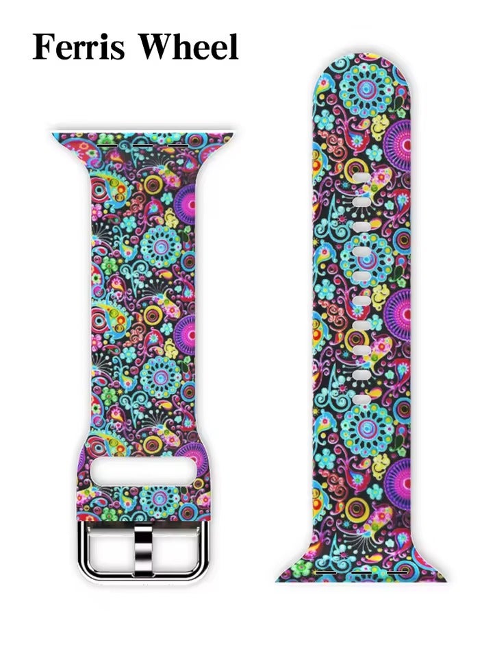 تي دبليو إي جي جي أو أن مجموعة من 10 قطع من أحزمة/سوارات السيليكون المطبوعة لساعة Apple Watch من جميع السلاسل متوافقة مع 42 مم (السلسلة 10)/41 مم/40 مم/38 مم بألوان متنوعة - Image 3